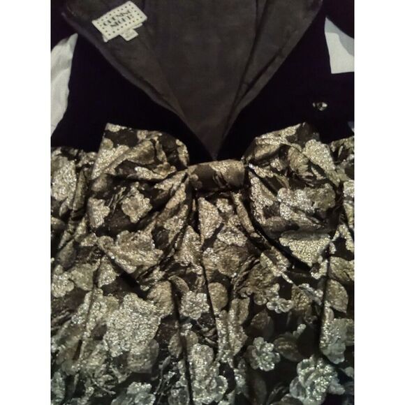 Sz 9/10 Vintage Black Velvet Bodycon Metallic Gold Big Bow Dress Cupcake - Picture 5 of 13